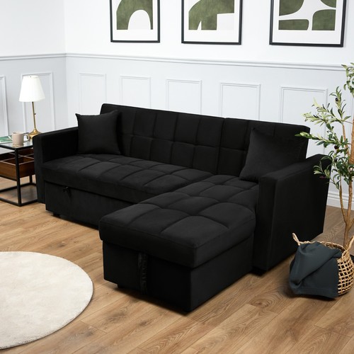 Velvet corner sofa bed - velvet, with
