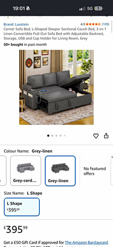 Luxstein grey linen - grey, l-shaped