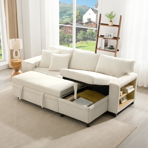 Shaped corner sofa bed - sofa, pull