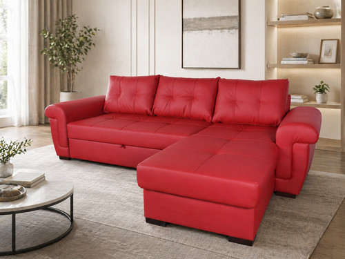Red corner sofa bed with - corner,