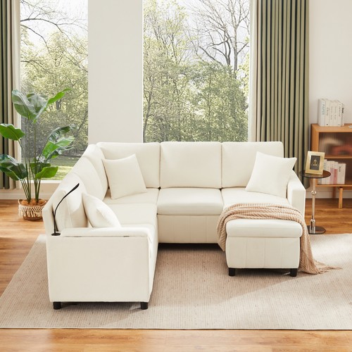 Shaped corner sofa beige - l,